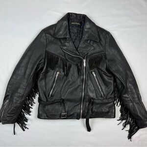 Vtg Harley Davidson Women’s Fringe Leather Jacket 42 American Cowhide 80s Biker